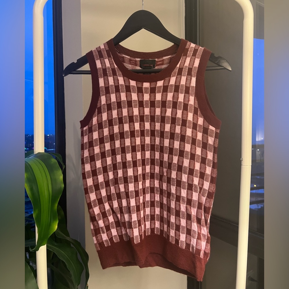 NWT J. Crew 100% Italian Cashmere Gingham / Plaid Two-Tone Sweater Shell